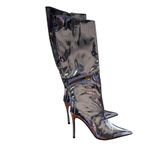 Arqa Knee Silver Metallic High Boots Women Wide Calf Stiletto Heel Zipper 8.5 39 Size undefined Photo 4
