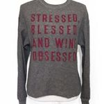 Modern Lux NWOT Gray Stressed Blessed Wine Soft Sweater Top Photo 0