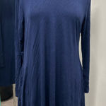 Casual Blue Loose Long Sleeve Tunic Dress with Pockets Size XL Photo 0