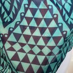 Self Esteem  EUC Green Blue Abstract Print Lace Inset Sheer Blouse Sz M Photo 3