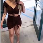 Tic Toc MOVING SALE Brown Two-Piece Mini Skirt Crop Top Set Photo 3