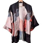 Soft Surroundings  Ainsley Abstract Kimono Earthtones Satin Cardigan Sz S/M Boho Photo 0