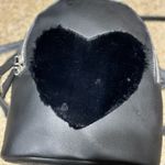 Faux Fur Heart Mini Backpack NWT 8”Wx 9” T faux leather silver hardware Black Photo 8