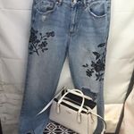 PacSun  Floral Embroidered Distressed Denim Mom Jeans Elevated Modern Style Photo 1