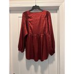 JODIFL Blouse Size Large Burgundy Satin Leopard Print V-Neck Babydoll Tunic LS Photo 3