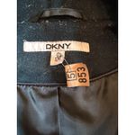 DKNY  Coat Womens 12 Green Wool Blend Ruffle Front Snap Button Long Jacket Photo 4