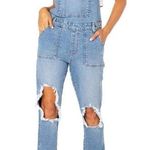Celebrity Pink  Blue Stretch Denim Overalls Distressed Large Photo 0