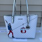 Michael Kors MK Jet Set Girl MD Carryall Tote -Bright White Multi Photo 0