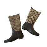 Coach Paige Signature C Monogram Tan Dark Brown Rain Rubber Boots 7 Photo 1