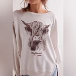 Free People NWOT  We The Free Graphic Camden Pullover - highland cow combo - XS Photo 3