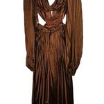 Ieena for Mac Duggal Brown Long Sleeve Pleated Full Skirt Cut Out Sides Gown 6 Photo 4