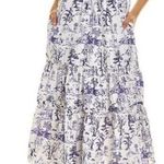 NWT O.P.T. Daphne Toile Blue White Print Tiered Midi Dress (S) Photo 0