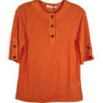 The East Order Bright Orange Lightweight Gauze Henley Button Short Sleeve Top S Photo 0