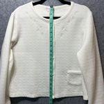 Miss Elaine Ivory Quilted Floral Embroidered‎ Button Front Cardigan Medium Retro White Photo 4