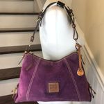 Dooney & Bourke DOONEY BURKE Purple Suede Brown Leather Top Handle Shoulder Bag Hobo Photo 0