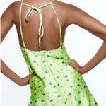ZARA NWOT  Neon Green Satin Floral Strappy Mini Dress size Small summer sundress Photo 2