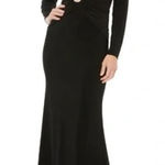 NWT Ieena by Mac Duggal #26514 Plunging Long Sleeve Pearl Keyhole Gown Black 0 Photo 0