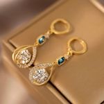 18K Gold Plated CZ Cubic Zirconia Teardrop Shape Dangle Drop Earrings for Women Photo 1