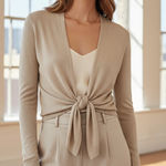 Diane Von Furstenberg  Open Front Cardigan Silk Cashmere Gold Shimmer Small Luxe Photo 0