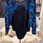VINTAGE Elegant Black and Blue Sequin Women's Top Medium Photo 2