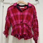 Free People  Pacific Dawn Plaid Shirt Pink Xsmall Photo 3