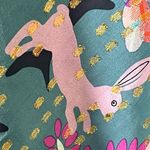 Tibi  New York Silk Metallic Gold Teal Rabbit Woodland Forest Sleeveless Blouse 2 Photo 6