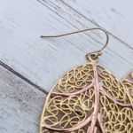Vintage Earrings Pierced Ears Stunning Extra Large Leaves Gold & Copper Tone Photo 4