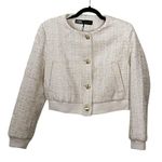 ZARA NWT Textured Weave Cropped Off White Bomber Jacket Sz L Photo 0