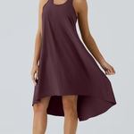 Halara Breezeful Racerback Dress Womens L Burgundy High Lo Midi Flowy Travel Photo 0