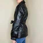 Leather Works Vintage  Black Patchwork Leather Waist Tie Jacket Photo 4