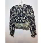 Farm Rio Brand New  Women's Size XS Black Graphic Floral Popover Blouse Top Photo 4