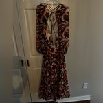 Gianni Bini NWT Lillian Copper Palm Print Deep V-Neck Cut-Out Tiered Dress Photo 2