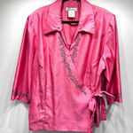 Dress Barn Vintage Pink with Black Embroidered Flowers Kimono Style Wrap Top by Photo 0