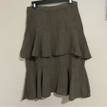 ZARA  green linen blend ruffle tiered midi skirt women’s size small Photo 6