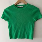 ZARA  Green Knit Baby Tee - Knit Short Sleeve Ribbed Crop Top Photo 0