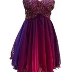 Blondie Nites sequin strapless ruffle mini dress purple ombré with side cut outs Photo 9