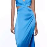 ZARA  Sleeveless Asymmetric Cut-Out Satin Effect Midi Dress Blue Women's Size XS Photo 0