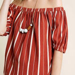 Anthropologie  ANTHRO Elodie Off the Shoulder Top Terracotta Rust Red Stripe Boho Photo 0