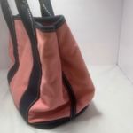 J.Crew Canvas Tote Bag Pink Navy Blue Handles Lined Interior Medium Size Cotton Photo 5