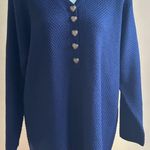 Buttons Maggie Lawrence Sweater Large Knit V-Neck Blue Gold Heart Sz 22/… Photo 1