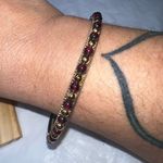 Vintage Boho Garnet and Gold Tone Bead Bangle Bracelet Photo 2