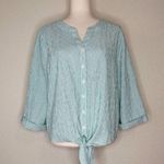 Chico's Chico’s Green Striped Diamond Textured Tie Front Shirt Photo 0