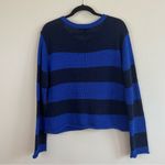 Ralph Lauren Lauren  Blue Rugby Striped Roll Hem Crewneck Knit Sweater Size XL Photo 4