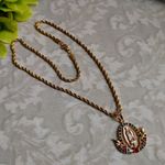 Multi Color Crystal Virgin Mary Guadalupe Pendant Necklace Gold Plated Steel Photo 2