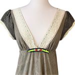 Free People Vintage Brown Lace Deep V Neckline Mini Dress Photo 2