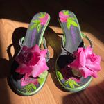 RARE Vintage Y2K Beverly Feldman Pink, Green, and Black Kitten Heels Size 7 Photo 1