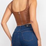Dare to Dream Sexy Brown Faux Leather Bustier Crop Top Size L Photo 3