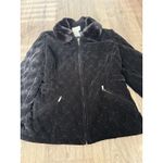 White Stag  Womens Black Quilted Velvet Faux Fur Collar Zip Up Jacket Medium 8 10 Photo 4