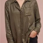 Anthropologie Maeve Arwa Oversized Olive Green Sequin Shirt S Photo 1