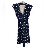 Eliza J Faux Wrap Navy Blue Cream Polkadot Dress Size 6 Sleeveless Photo 2